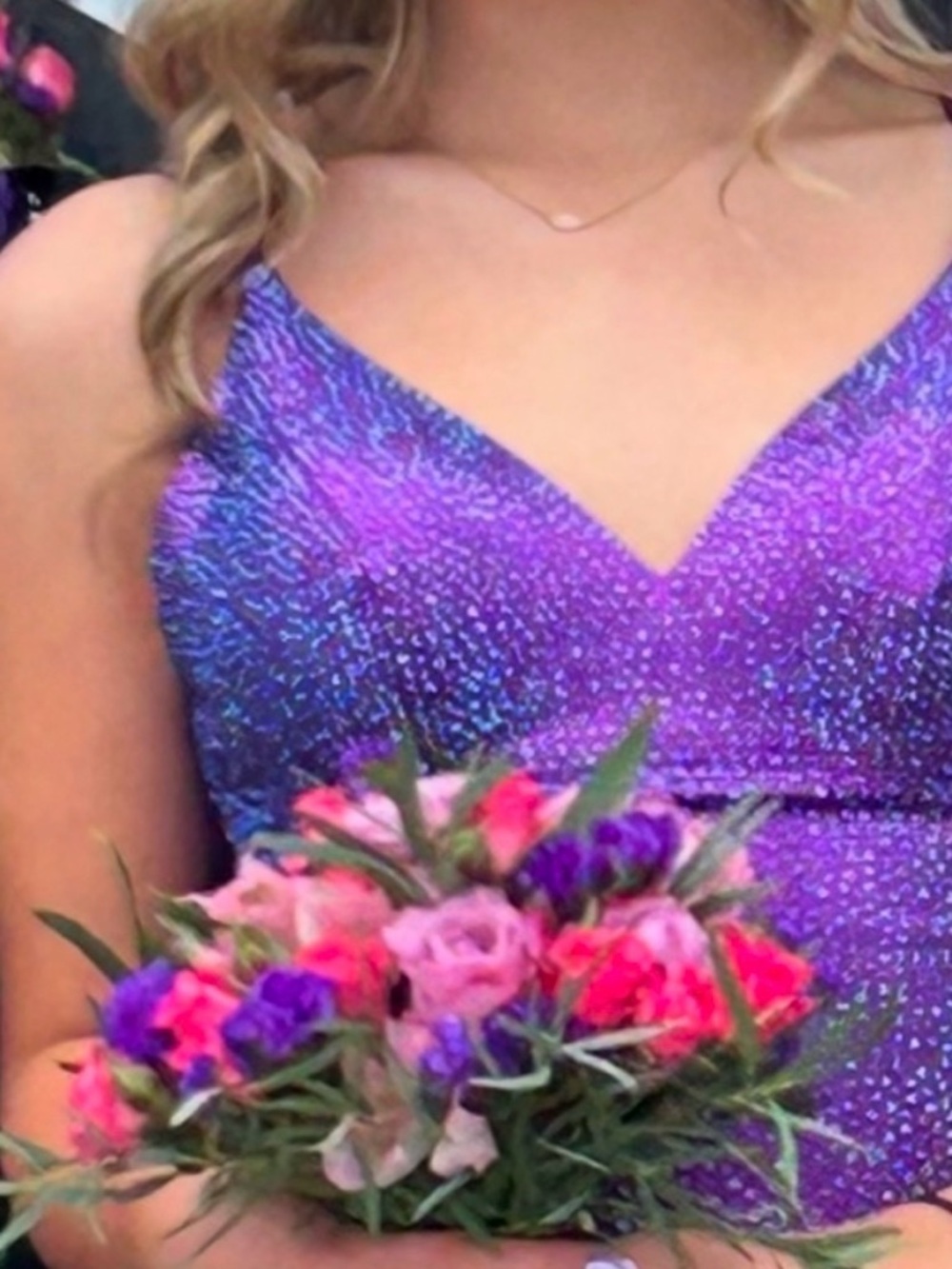 Jovani Shimmery Magenta-Purple Sequin Maxi Gown gorgeous in person